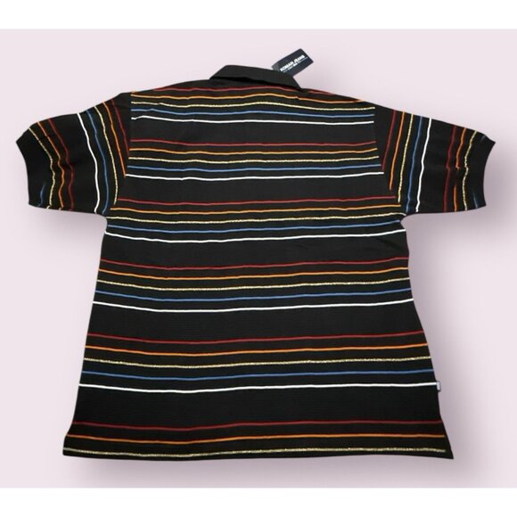 Koman Jeans Shirt Mens 3XL Multicolor Striped Polo Buttons Short Sleeve Coogi - Picture 2 of 7